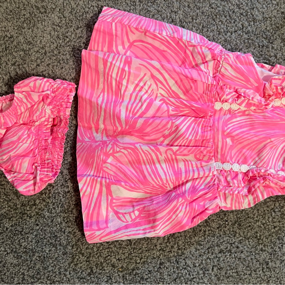 Pink and White Patterned Dress with Matching Bloomers